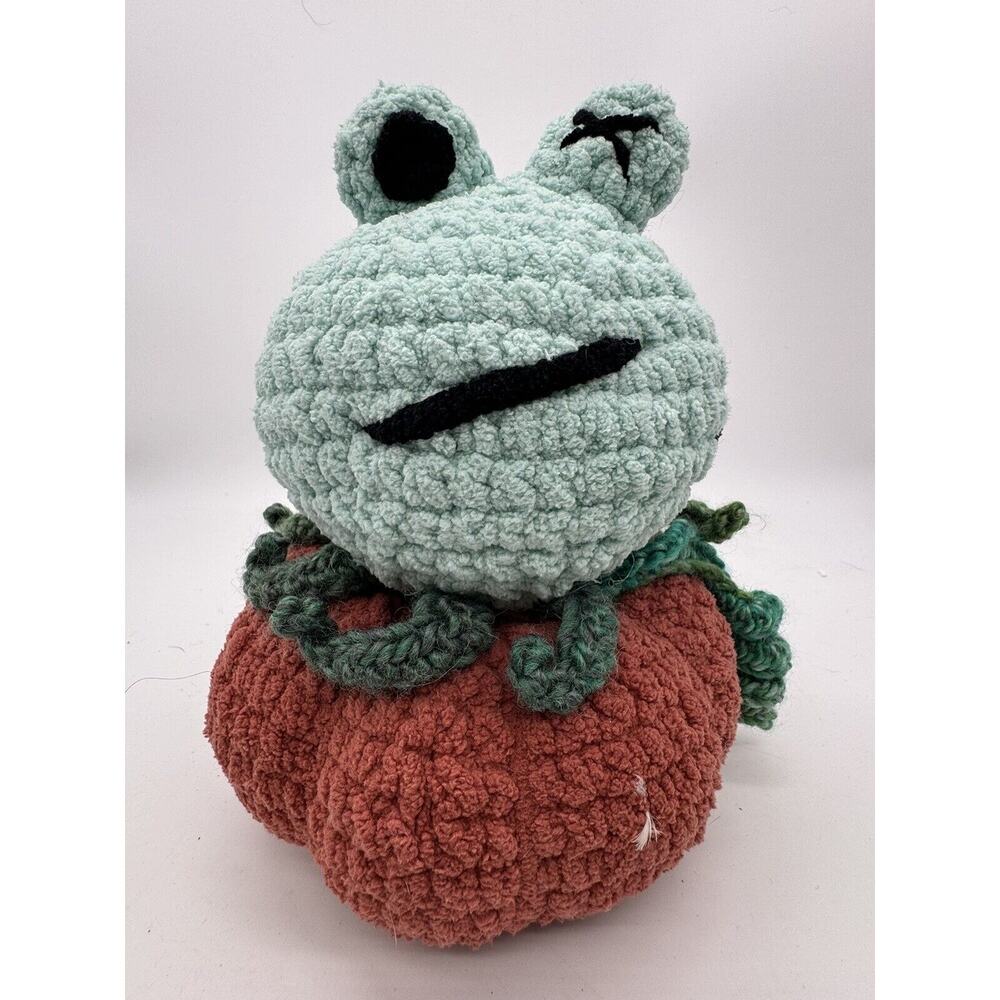 Handmade Crochet PLUSH Harvest Fall PUMPKIN FRANKENSTEIN FROG “FallFrankenFrog”‎